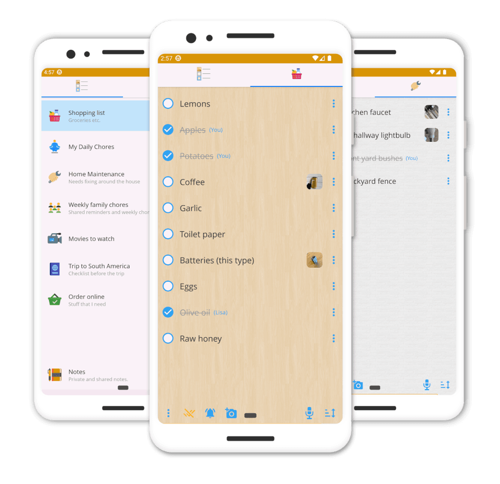 Codo shared shopping list and list overview on Android